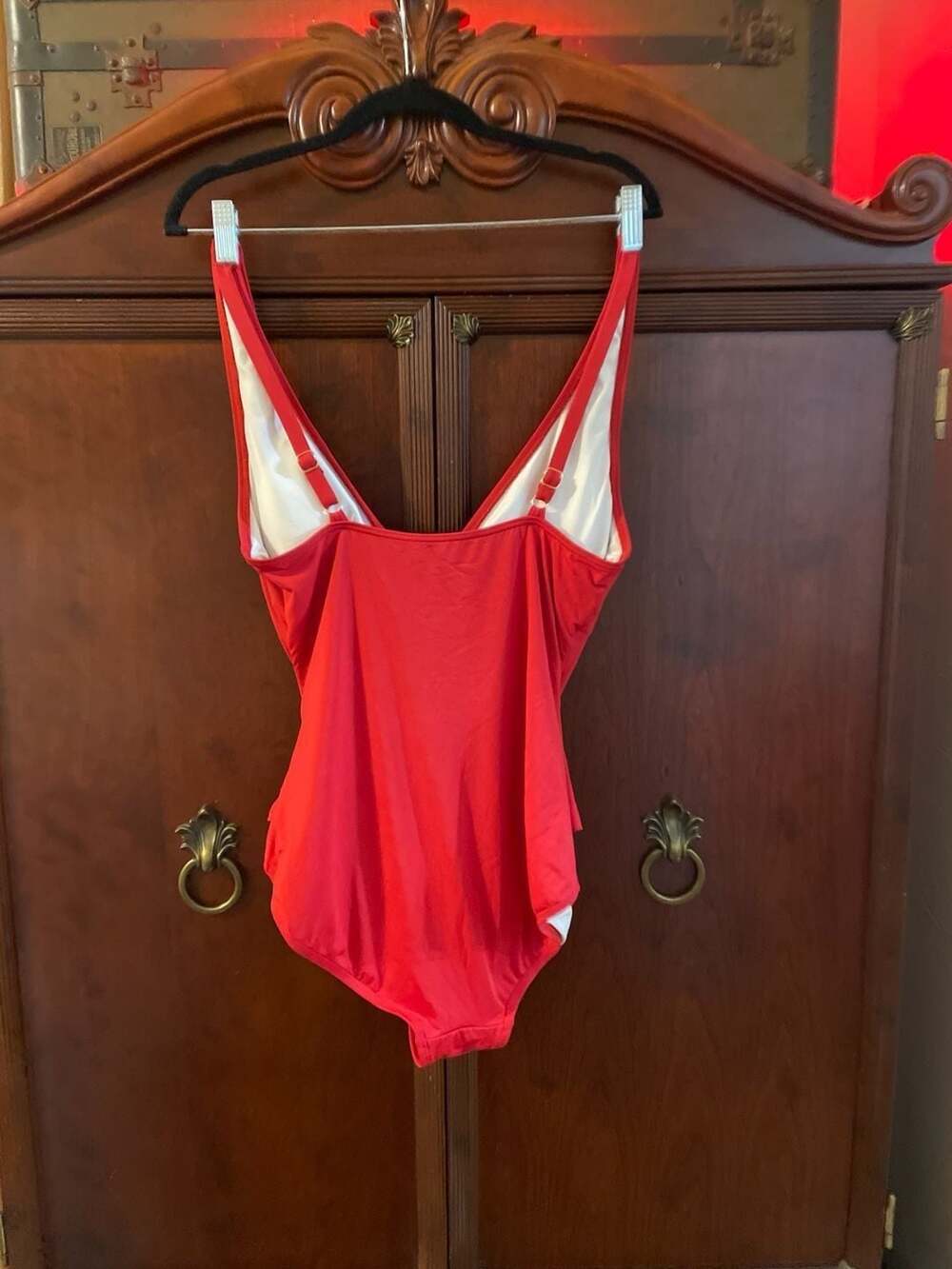 Michael Kors Red Wrap One-Piece Swimsuit with Gold MK Logo, Size 14 - Picture 3 of 7